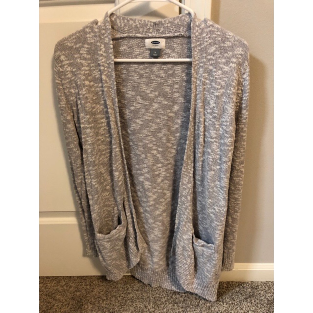 gray cardigan